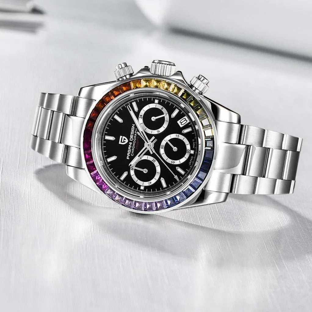 Pagani Design Rainbow Bezel 40mm Chronograph – Sapphire, VK63-Pagani Design-Viva Timepiece
