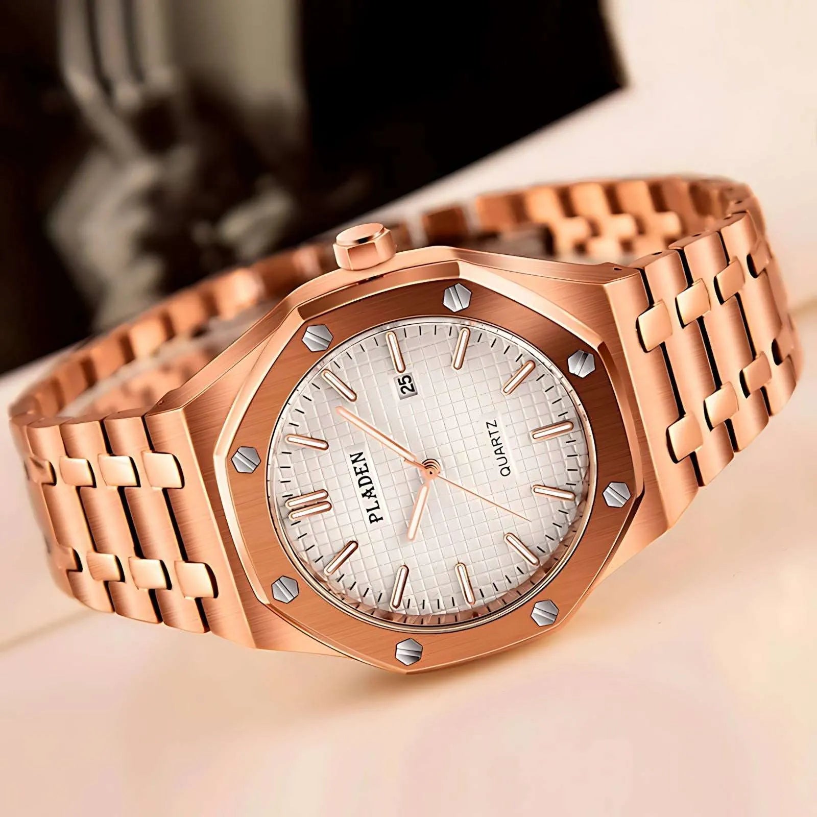 Pladen 43mm Quartz Integrated Stainless Steel Watch – Hardlex Crystal, Calendar Display-Pladen-Viva Timepiece