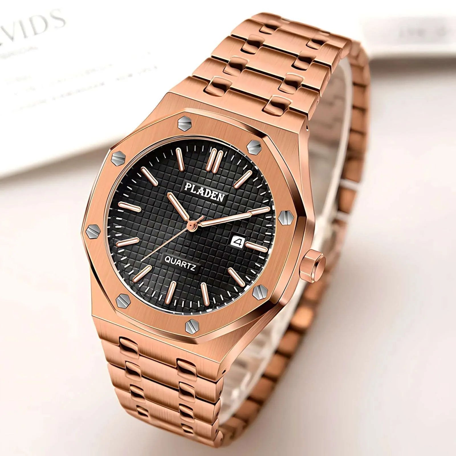 Pladen 43mm Quartz Integrated Stainless Steel Watch – Hardlex Crystal, Calendar Display-Pladen-Viva Timepiece