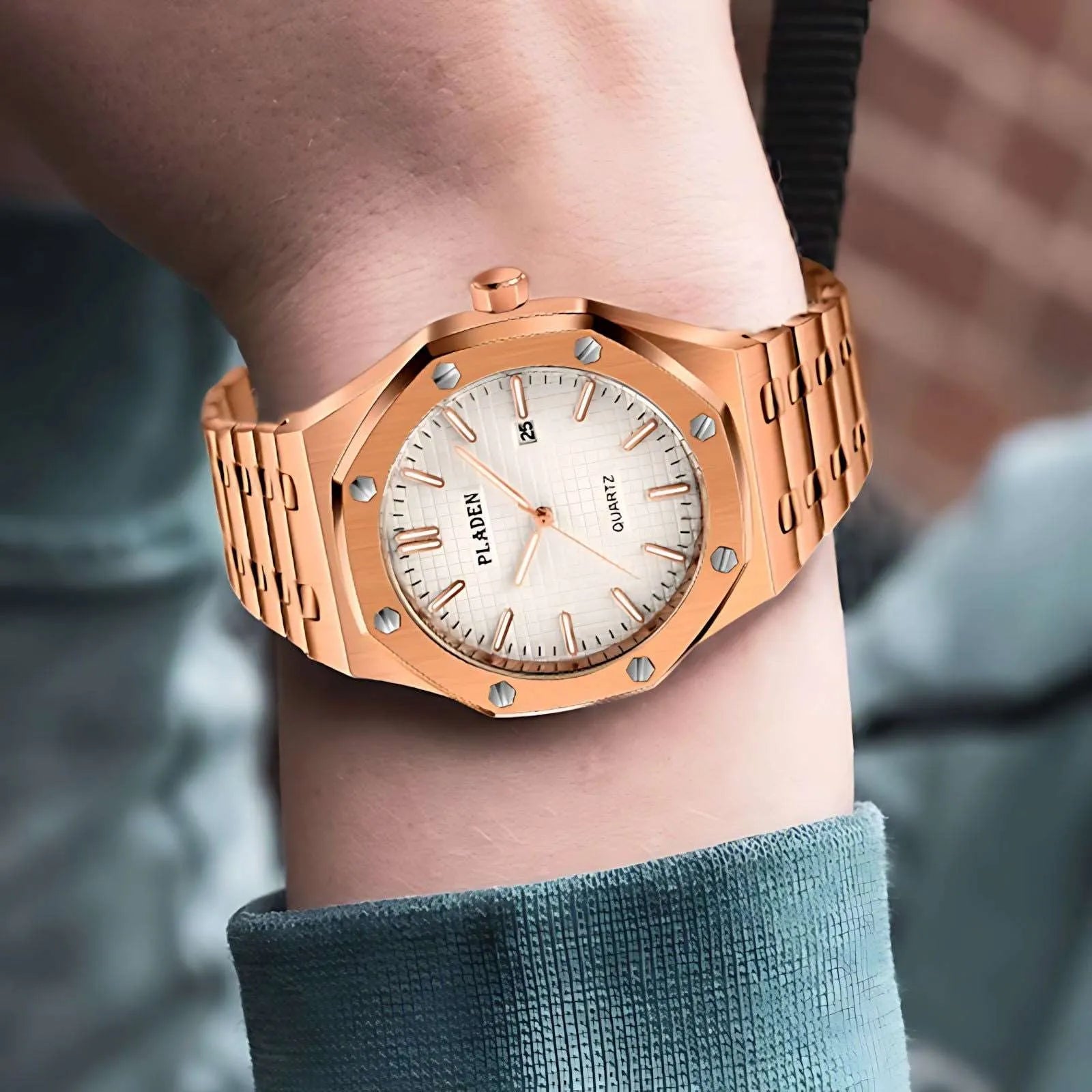 Pladen 43mm Quartz Integrated Stainless Steel Watch – Hardlex Crystal, Calendar Display-Pladen-Viva Timepiece