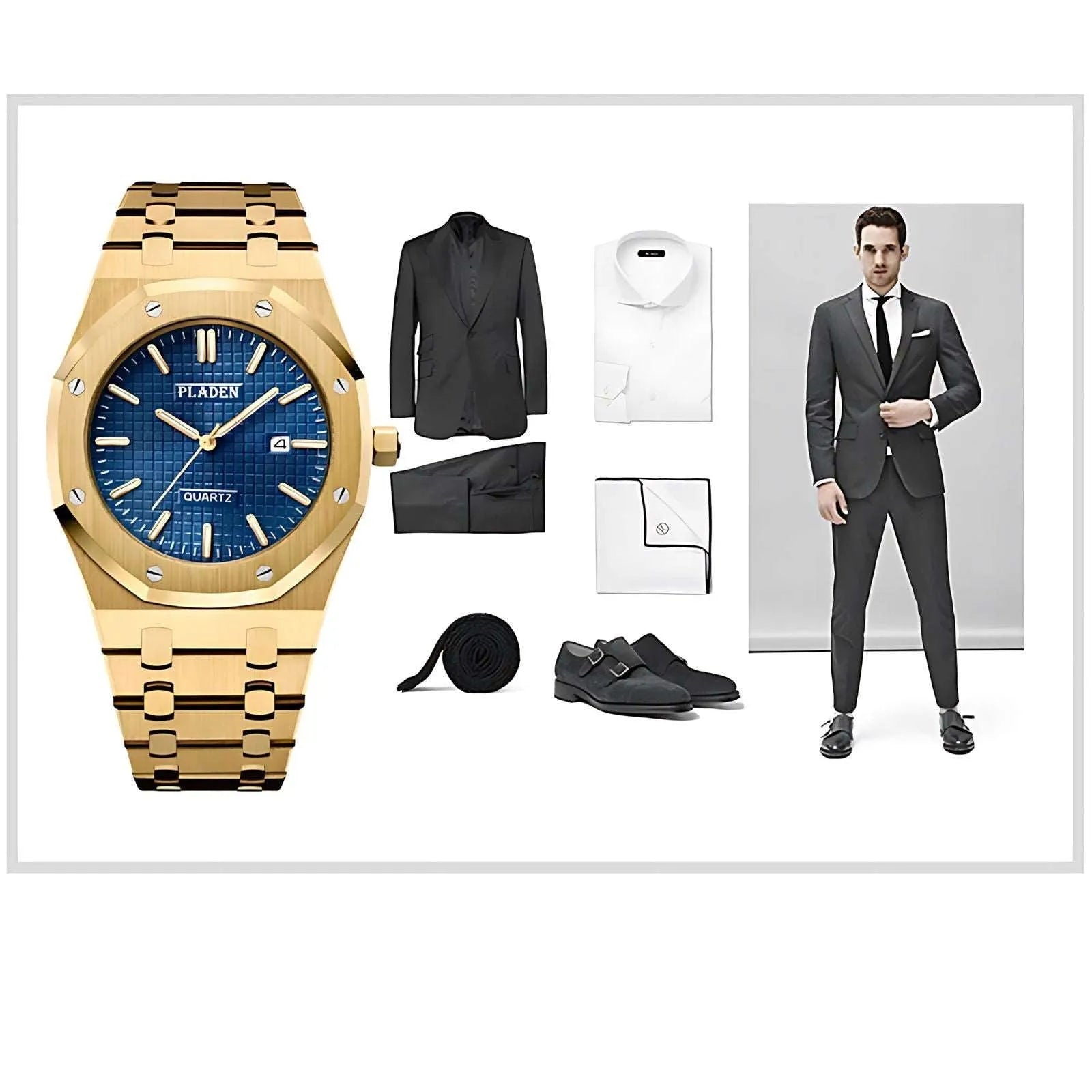 Pladen 43mm Quartz Integrated Stainless Steel Watch – Hardlex Crystal, Calendar Display-Pladen-Viva Timepiece