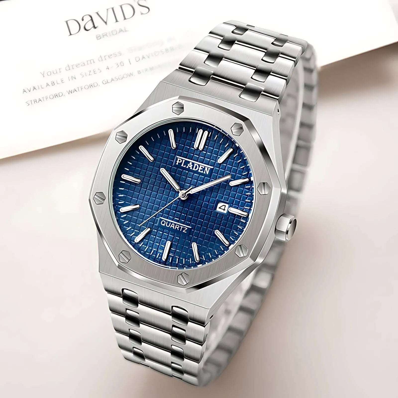 Pladen 43mm Quartz Integrated Stainless Steel Watch – Hardlex Crystal, Calendar Display-Pladen-Viva Timepiece