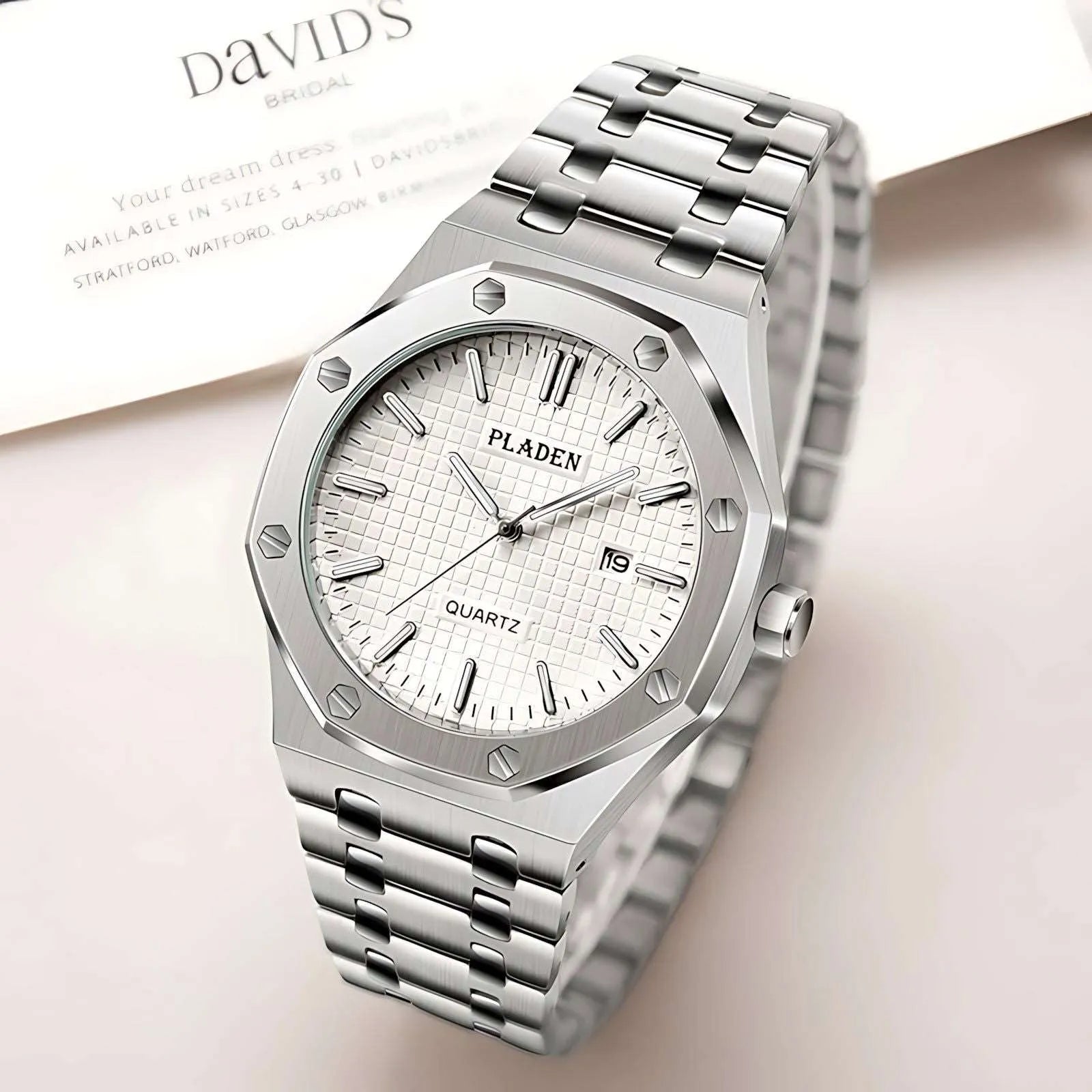 Pladen 43mm Quartz Integrated Stainless Steel Watch – Hardlex Crystal, Calendar Display-Pladen-Viva Timepiece