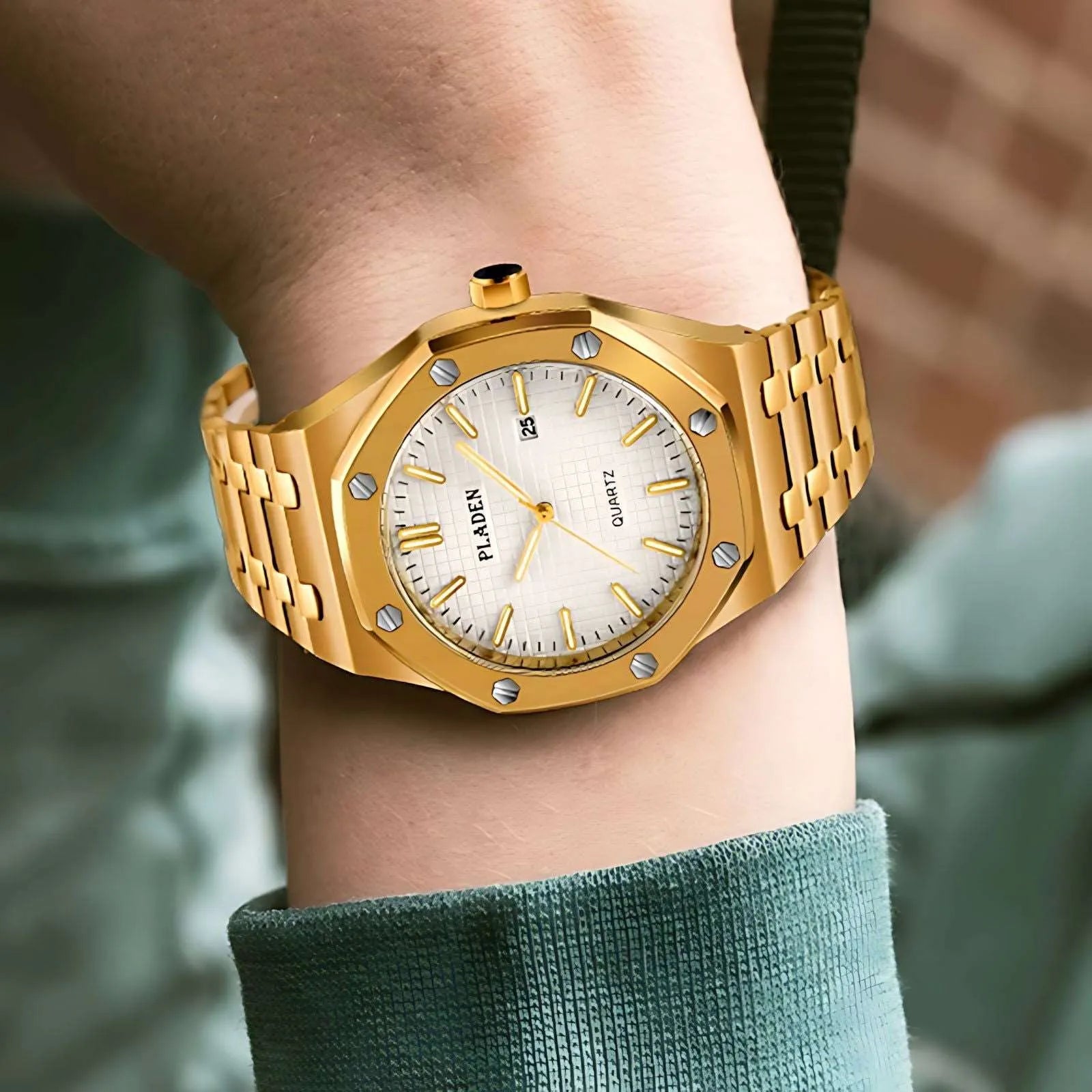 Pladen 43mm Quartz Integrated Stainless Steel Watch – Hardlex Crystal, Calendar Display-Pladen-Viva Timepiece