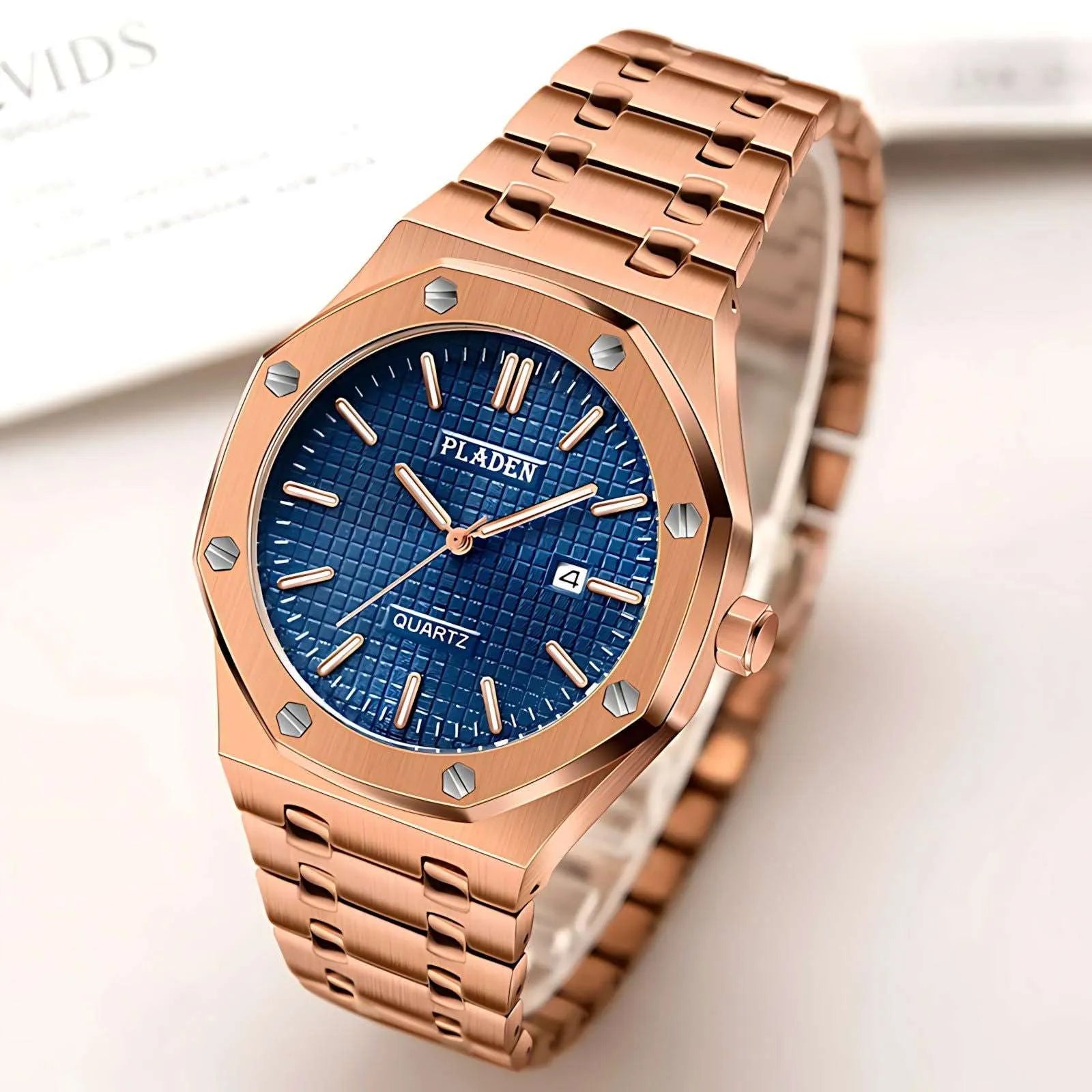 Pladen 43mm Quartz Integrated Stainless Steel Watch – Hardlex Crystal, Calendar Display-Pladen-Viva Timepiece