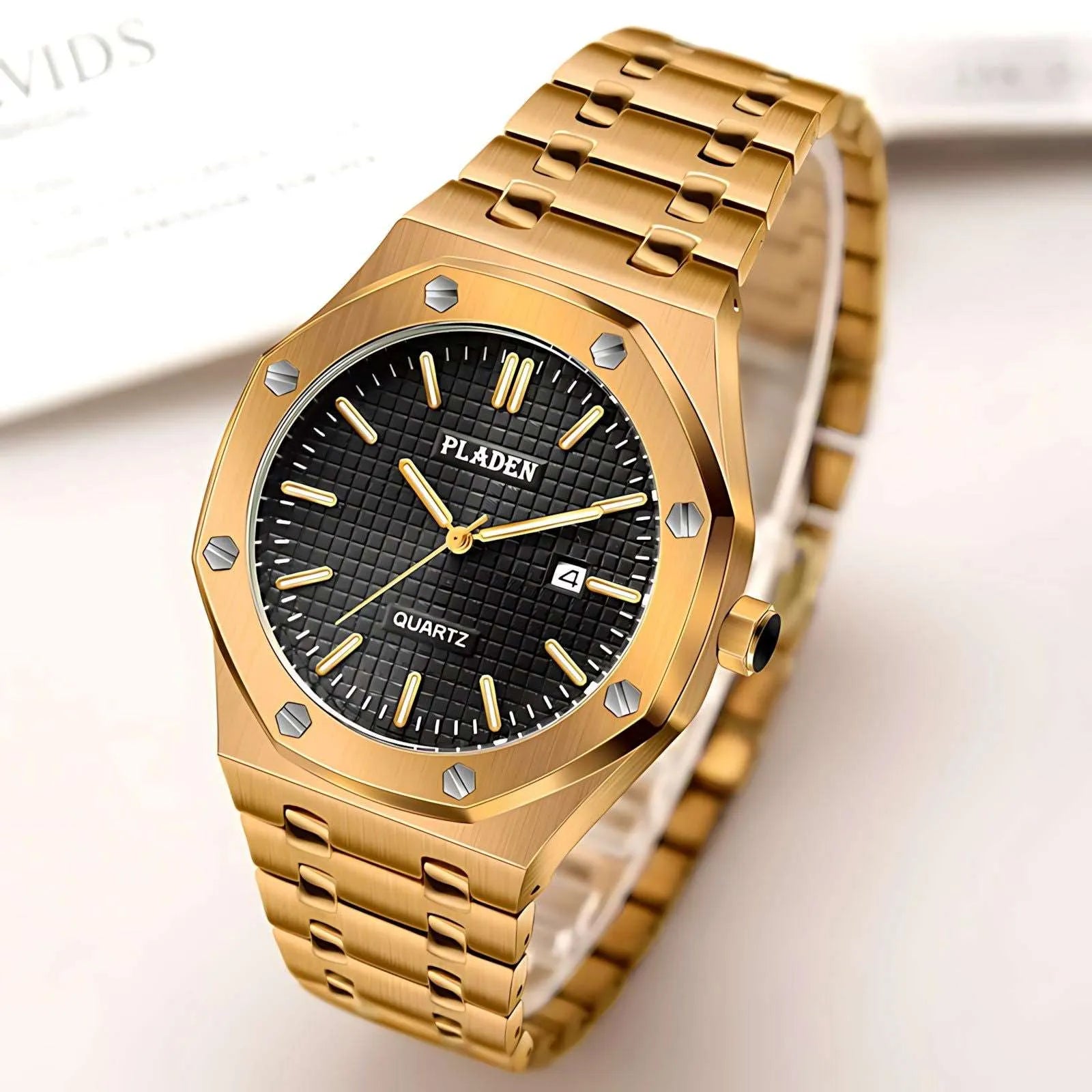 Pladen 43mm Quartz Integrated Stainless Steel Watch – Hardlex Crystal, Calendar Display-Pladen-Viva Timepiece