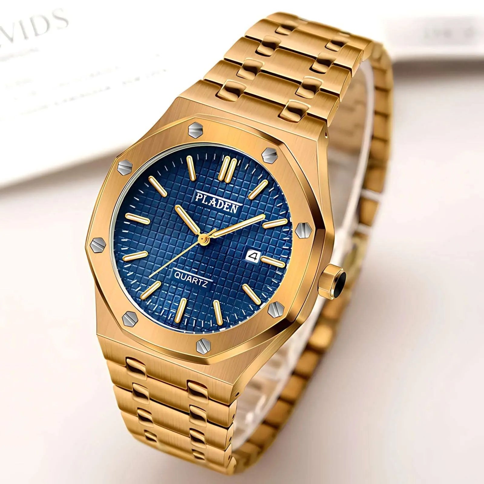 Pladen 43mm Quartz Integrated Stainless Steel Watch – Hardlex Crystal, Calendar Display-Pladen-Viva Timepiece