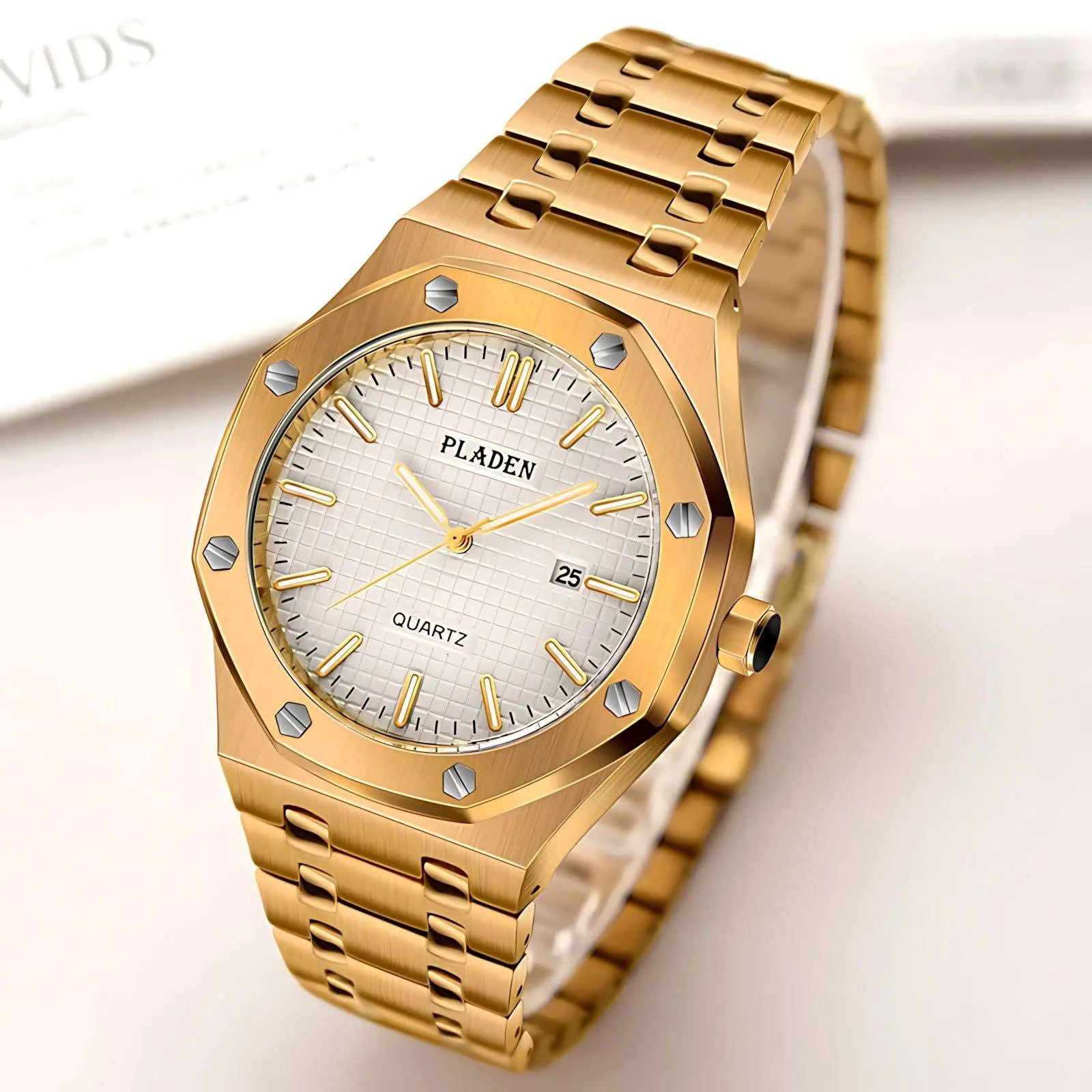 Pladen 43mm Quartz Integrated Stainless Steel Watch – Hardlex Crystal, Calendar Display-Pladen-Viva Timepiece