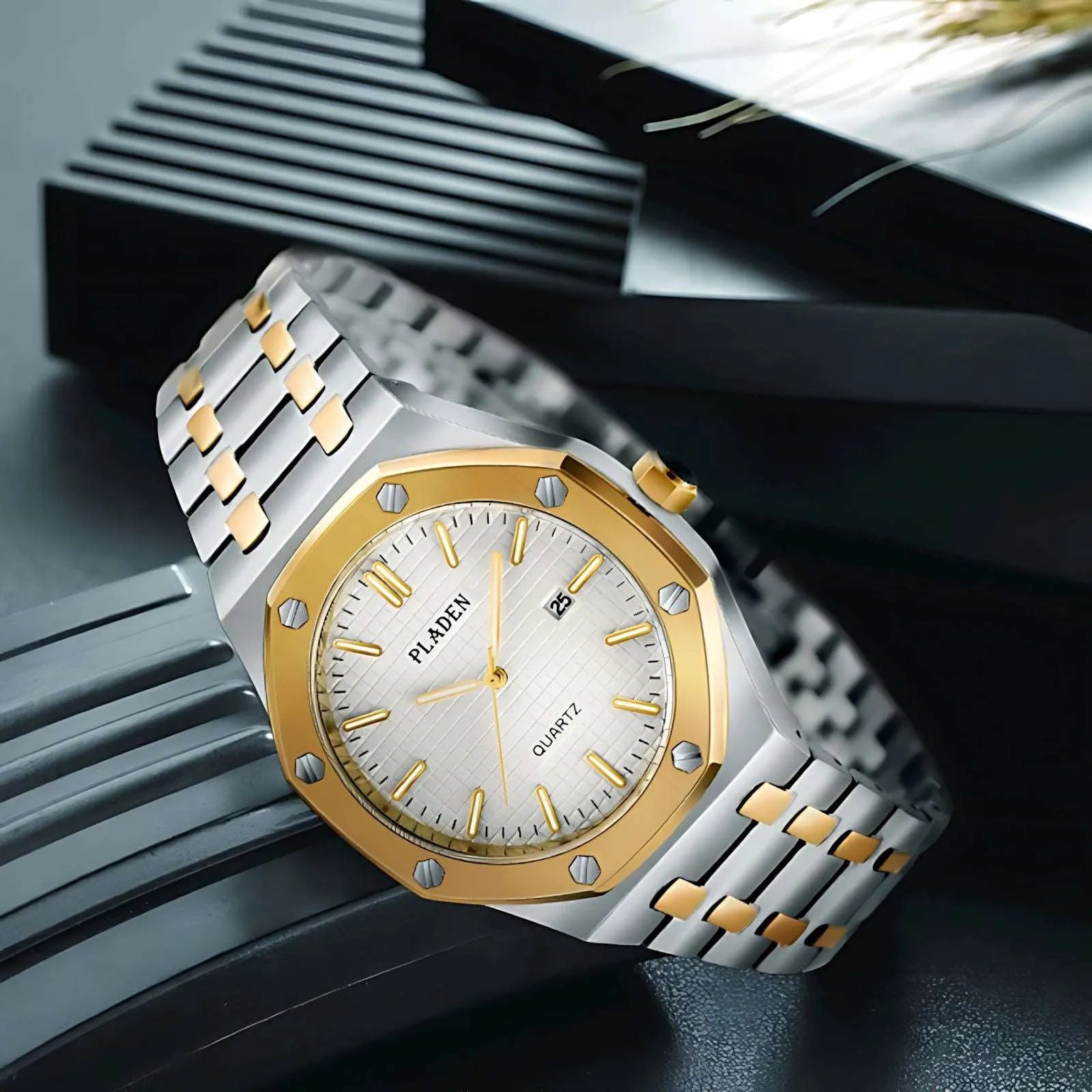 Pladen 43mm Quartz Integrated Stainless Steel Watch – Hardlex Crystal, Calendar Display-Pladen-Viva Timepiece