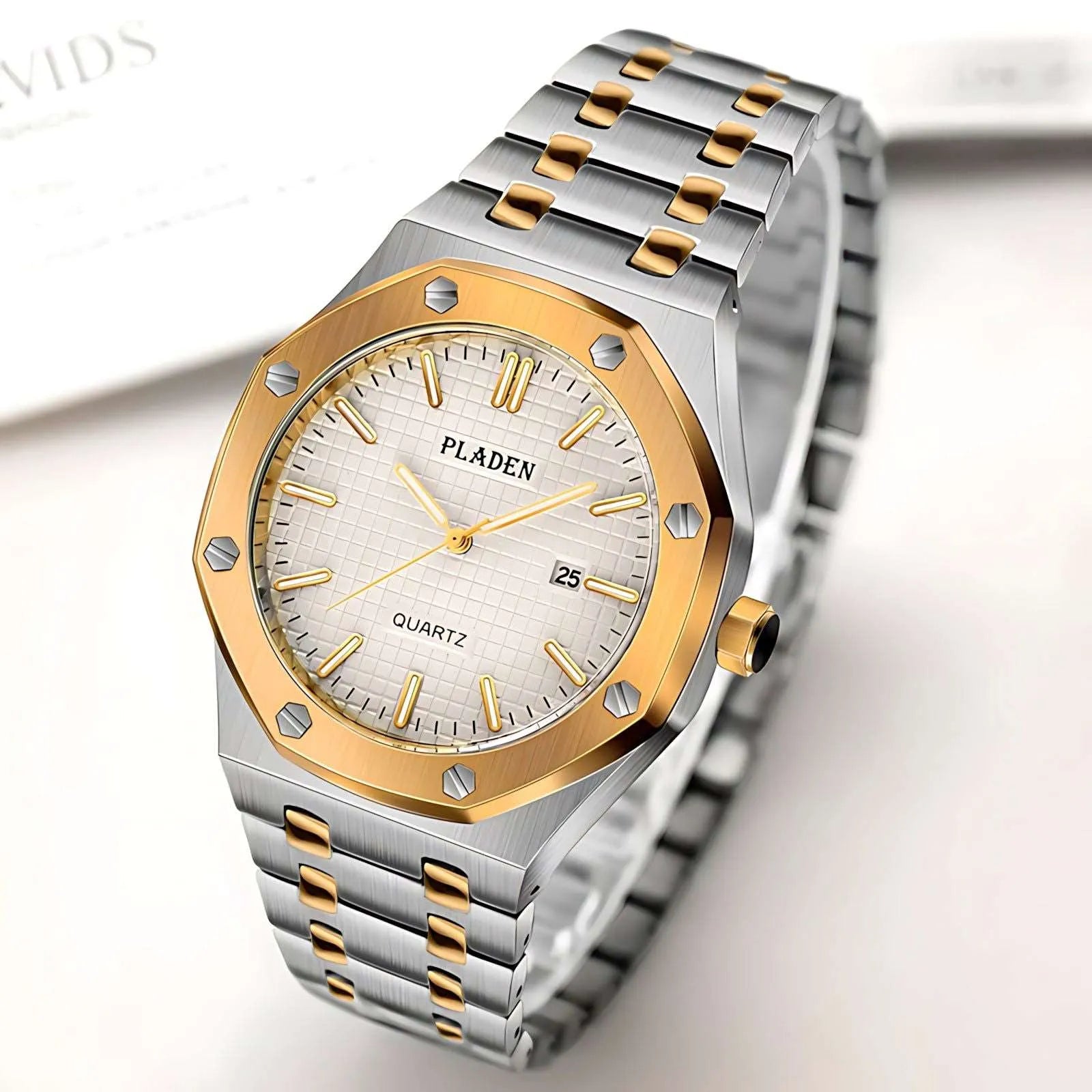 Pladen 43mm Quartz Integrated Stainless Steel Watch – Hardlex Crystal, Calendar Display-Pladen-Viva Timepiece