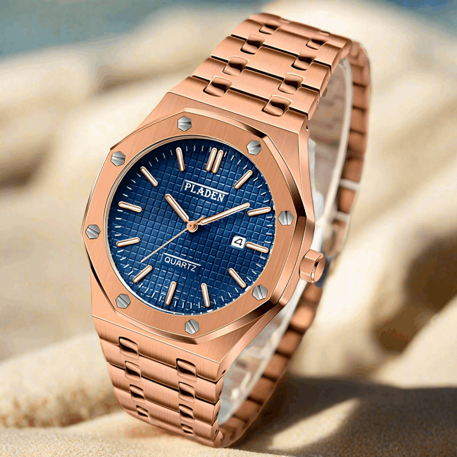 Pladen 43mm Quartz Integrated Stainless Steel Watch – Hardlex Crystal, Calendar Display-Pladen-Viva Timepiece