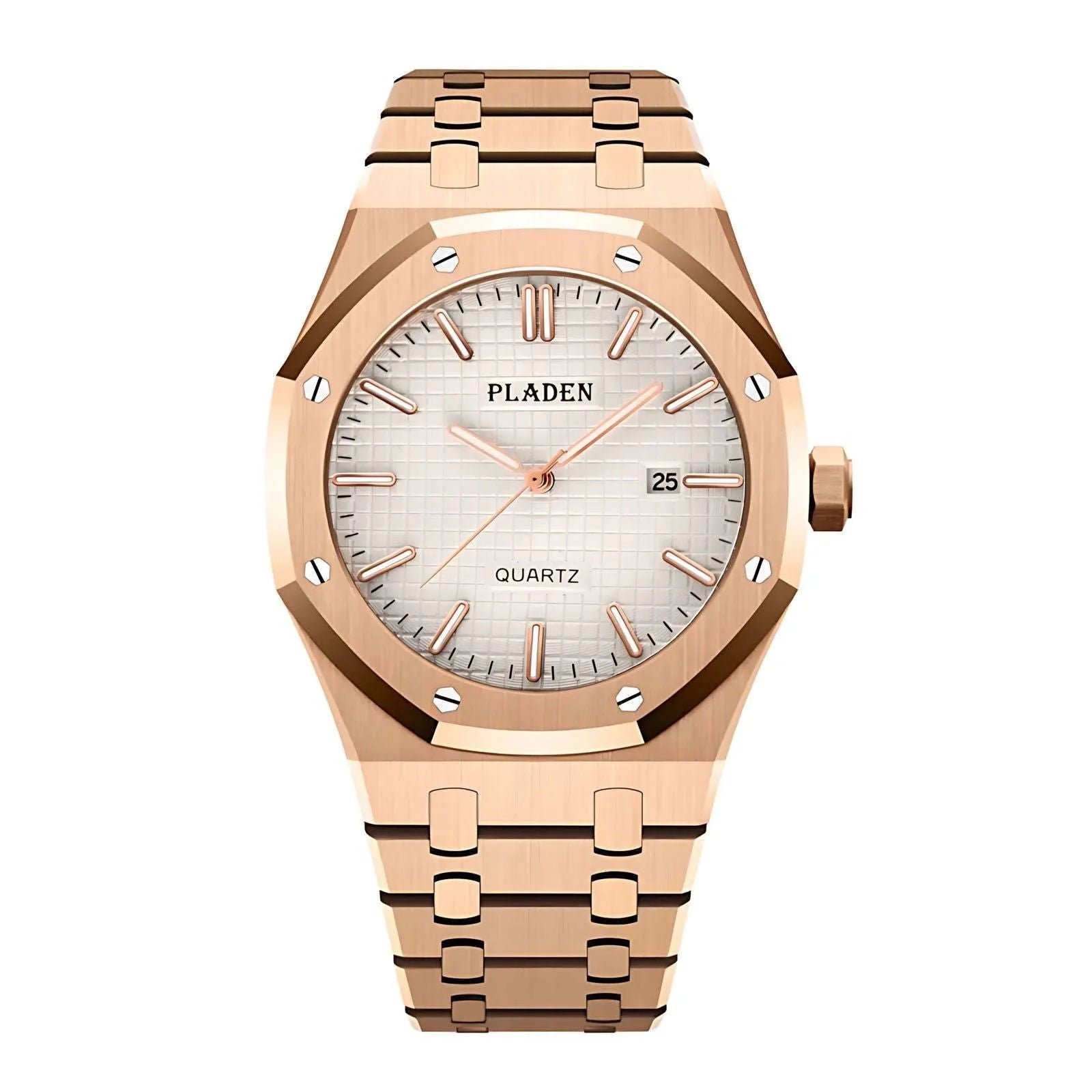 Pladen 43mm Quartz Integrated Stainless Steel Watch – Hardlex Crystal, Calendar Display-Pladen-Viva Timepiece