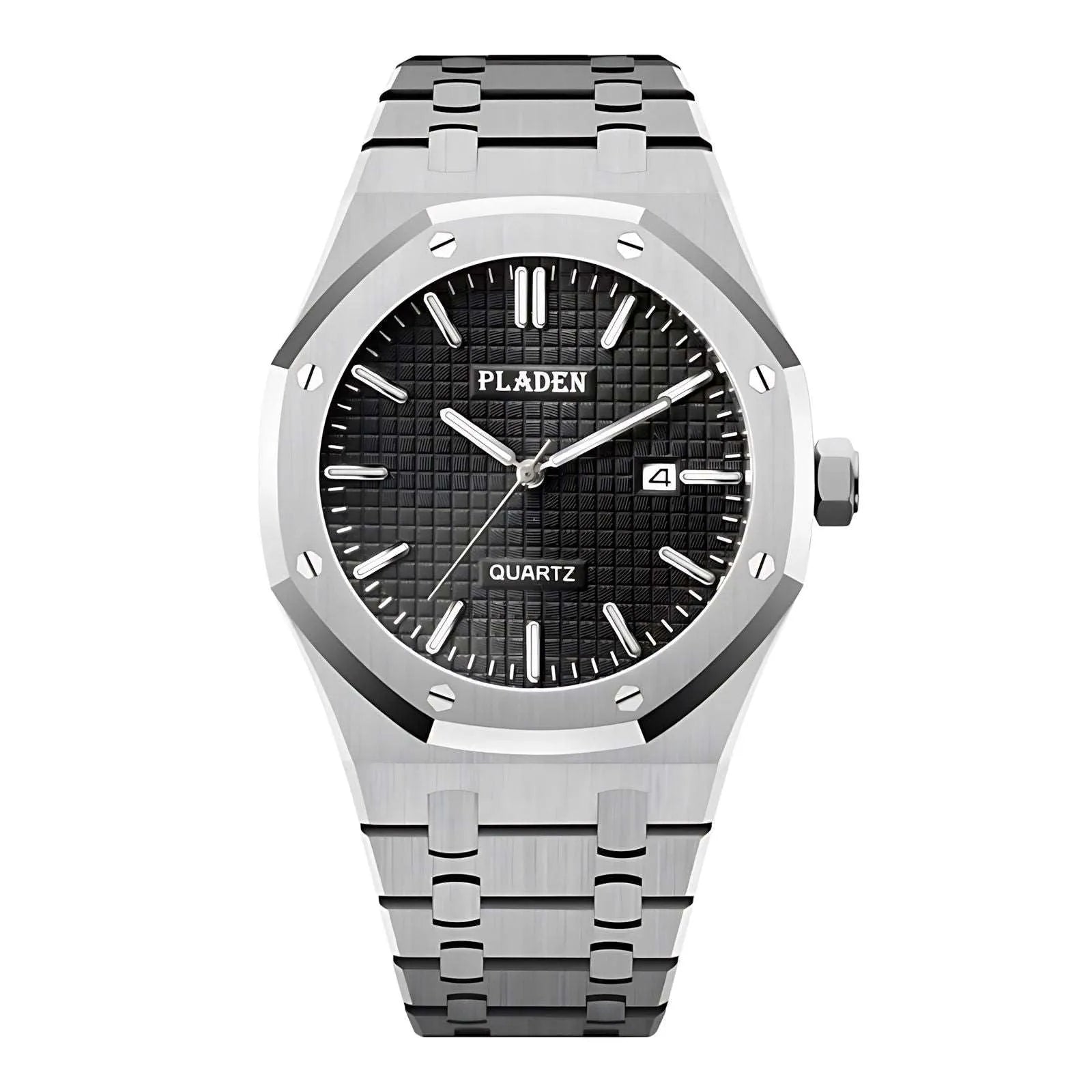 Pladen 43mm Quartz Integrated Stainless Steel Watch – Hardlex Crystal, Calendar Display-Pladen-Viva Timepiece