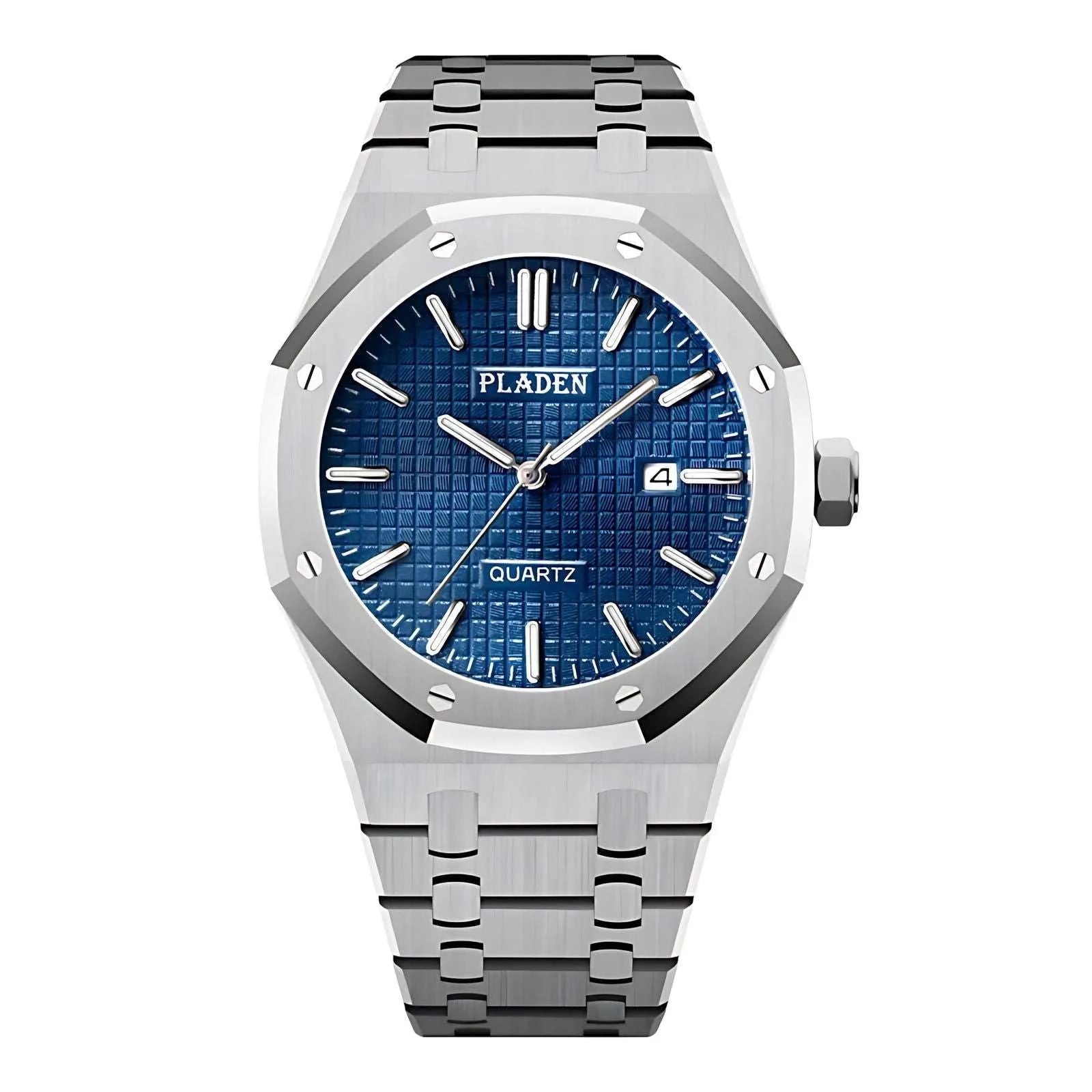 Pladen 43mm Quartz Integrated Stainless Steel Watch – Hardlex Crystal, Calendar Display-Pladen-Viva Timepiece