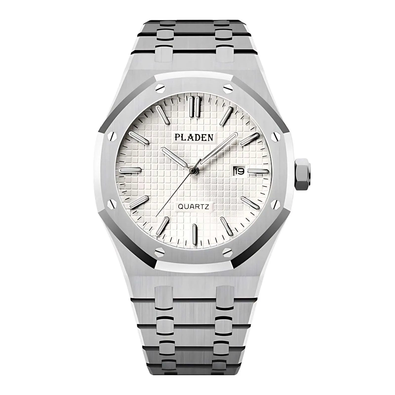 Pladen 43mm Quartz Integrated Stainless Steel Watch – Hardlex Crystal, Calendar Display-Pladen-Viva Timepiece