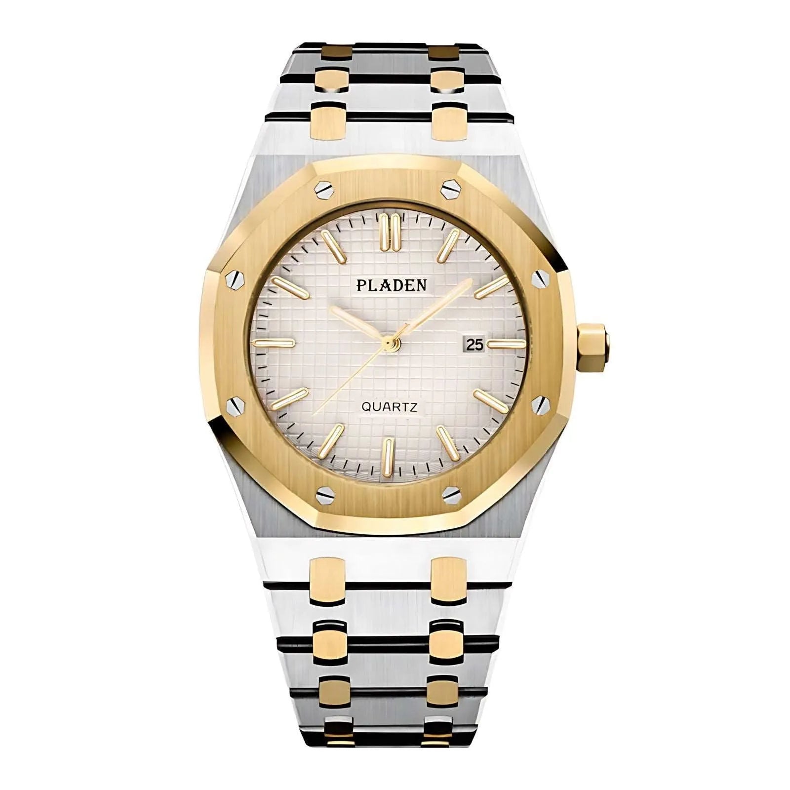 Pladen 43mm Quartz Integrated Stainless Steel Watch – Hardlex Crystal, Calendar Display-Pladen-Viva Timepiece