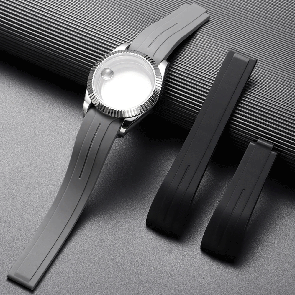 Curved-End Rubber Watch Strap 20mm / 21mm / 22mm Waterproof Sports Silicone Band Compatible with 9×16mm Clasp-VivaStraps-Viva Timepiece