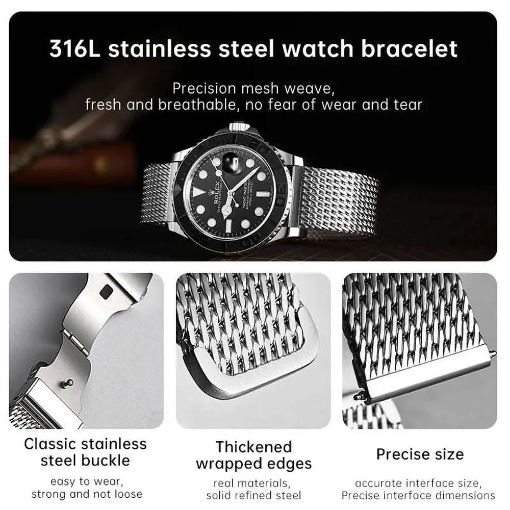 Premium 316L Stainless Steel Milanese Mesh Watch Strap – Fold-Over Clasp (19mm–24mm)-VivaStraps-Viva Timepiece
