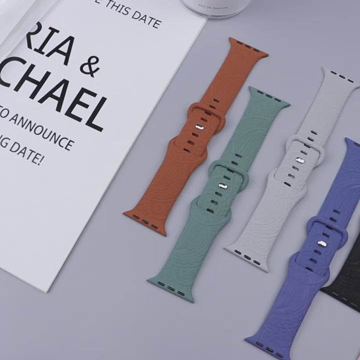 Engraved Silicone Band Compatible with Apple Watch – Henna Floral Design