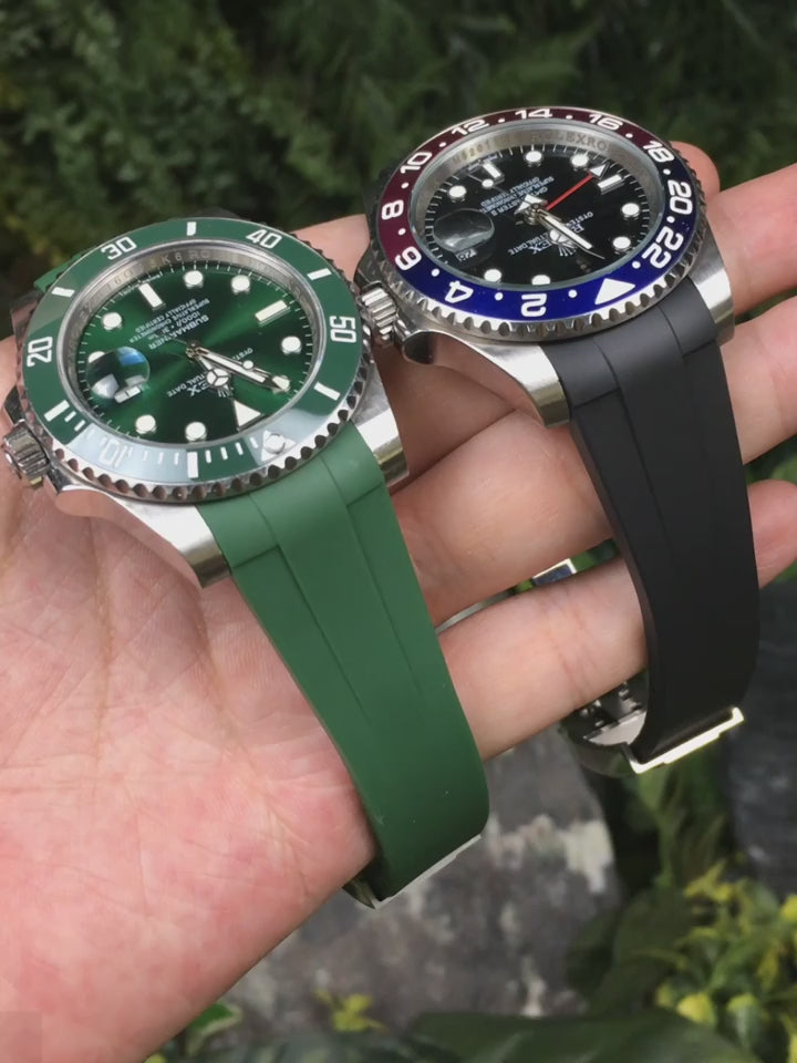 Curved-End Rubber Watch Strap Compatible with Rolex Watches