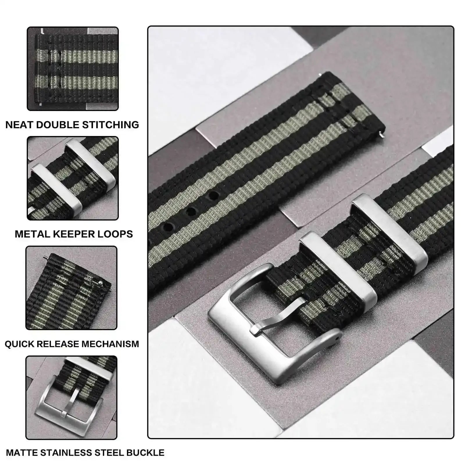 Two-Piece Nylon Quick Release Replacement Watch Strap-VivaStraps-Viva Timepiece