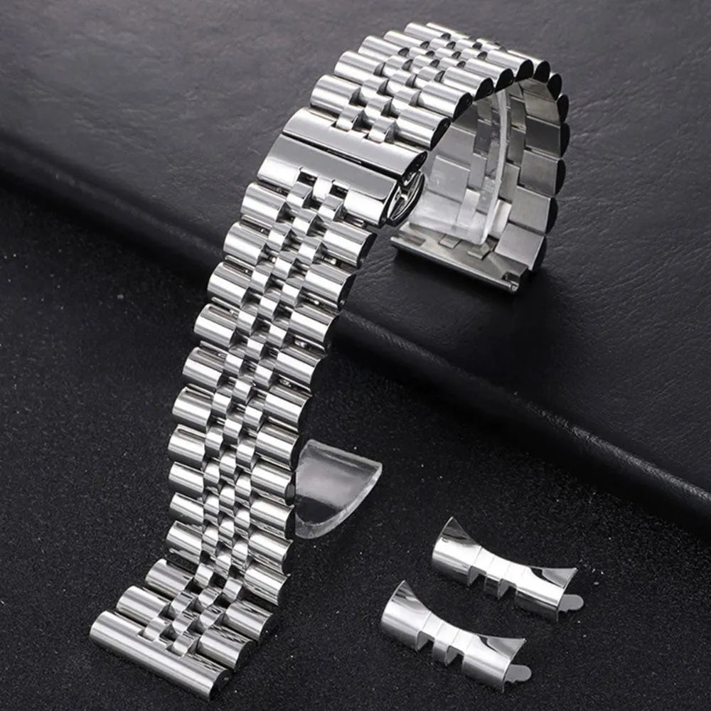 Solid Stainless Steel Jubilee Watch Band – Straight & Curved End 2-in-1 (12–22mm)