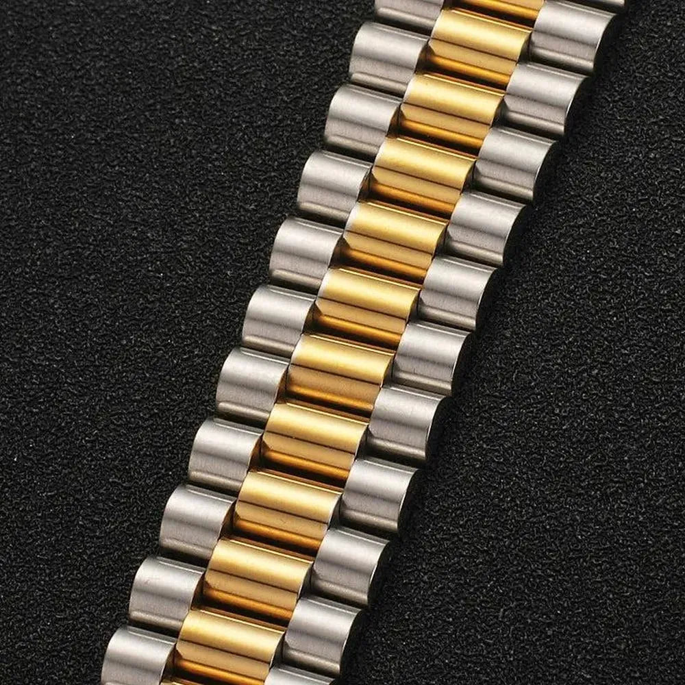 Solid Stainless Steel 3-Row Replacement Watch Band – Flat & Curved End, 12mm–22mm-ChronoCraft-Viva Timepiece