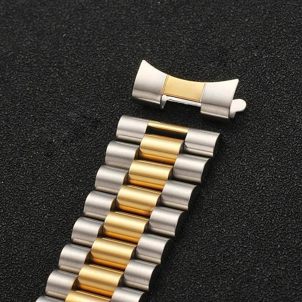 Solid Stainless Steel 3-Row Replacement Watch Band – Flat & Curved End, 12mm–22mm-ChronoCraft-Viva Timepiece