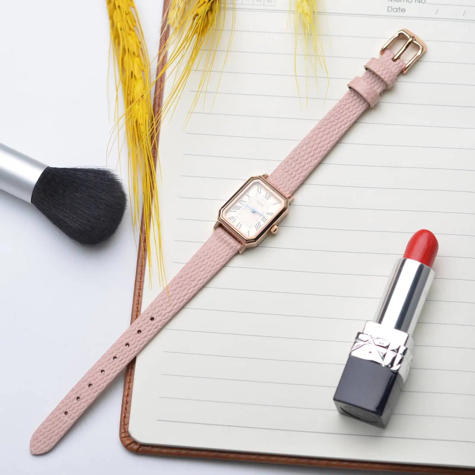 Slim Lizard Grain Leather Watch Strap for Women 10mm–20mm – Thin Cowhide Band with Gold Buckle