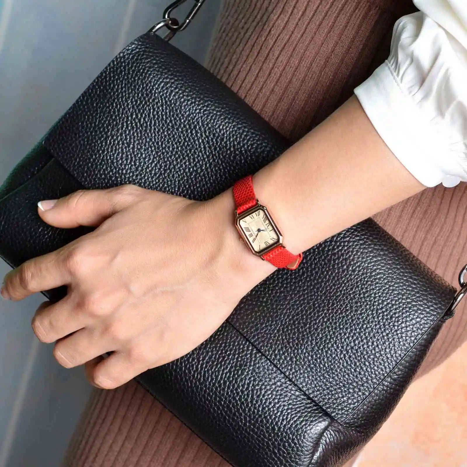 Slim Lizard Grain Leather Watch Strap for Women 10mm–20mm – Thin Cowhide Band with Gold Buckle