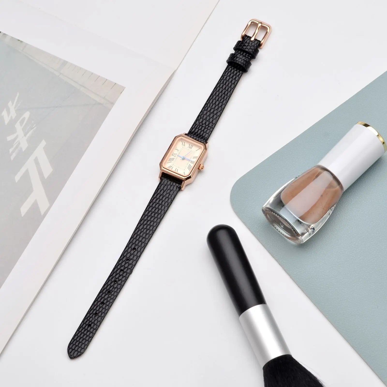 Slim Lizard Grain Leather Watch Strap for Women 10mm–20mm – Thin Cowhide Band with Gold Buckle