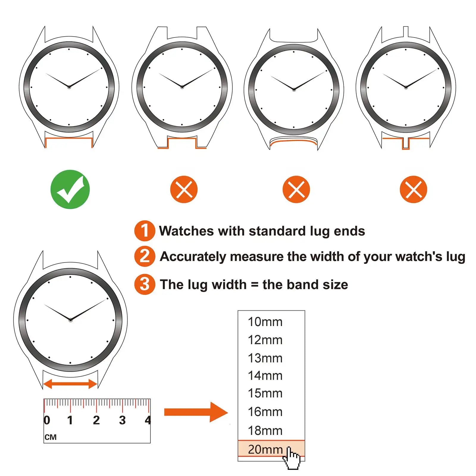 Slim Lizard Grain Leather Watch Strap for Women 10mm–20mm – Thin Cowhide Band with Gold Buckle