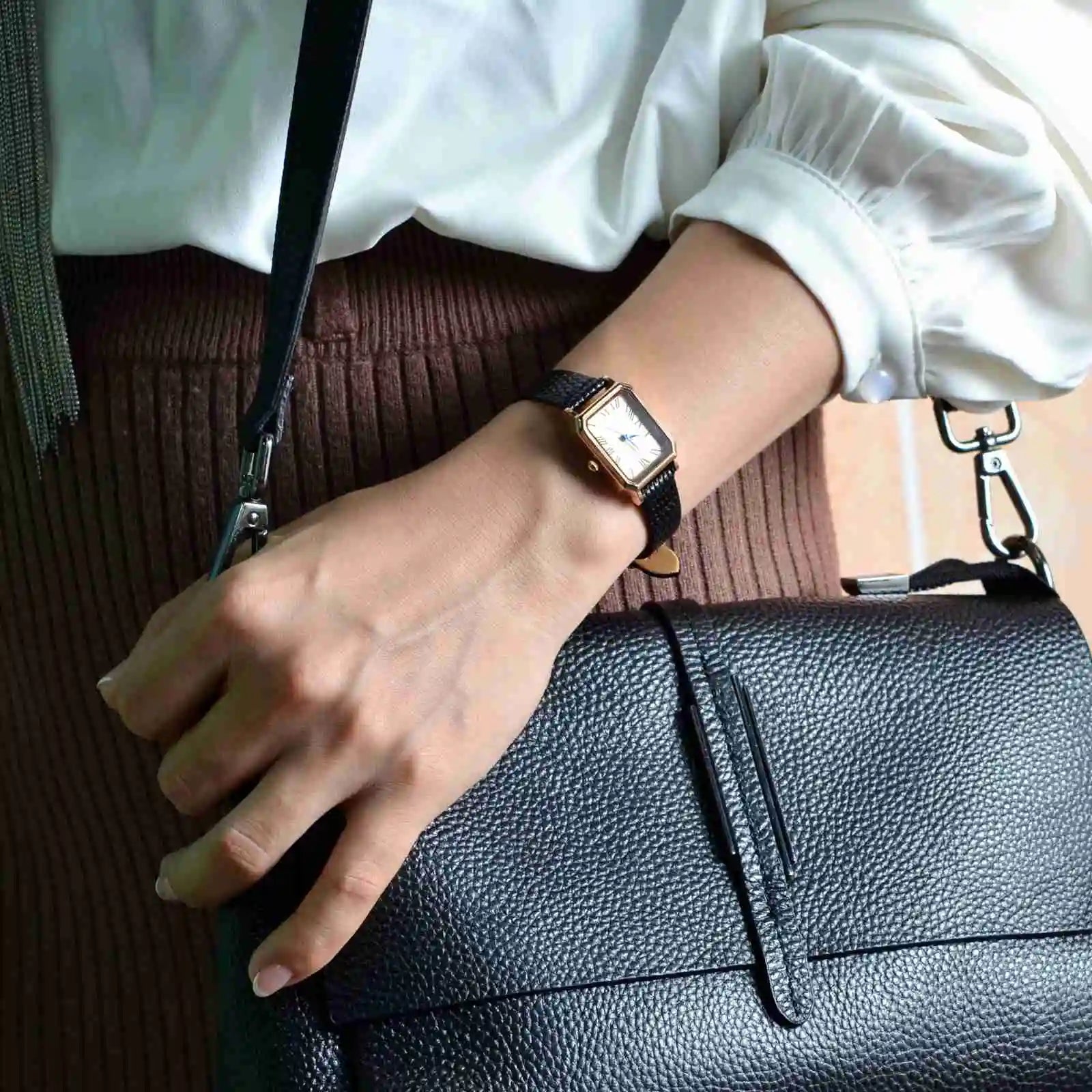 Slim Lizard Grain Leather Watch Strap for Women 10mm–20mm – Thin Cowhide Band with Gold Buckle