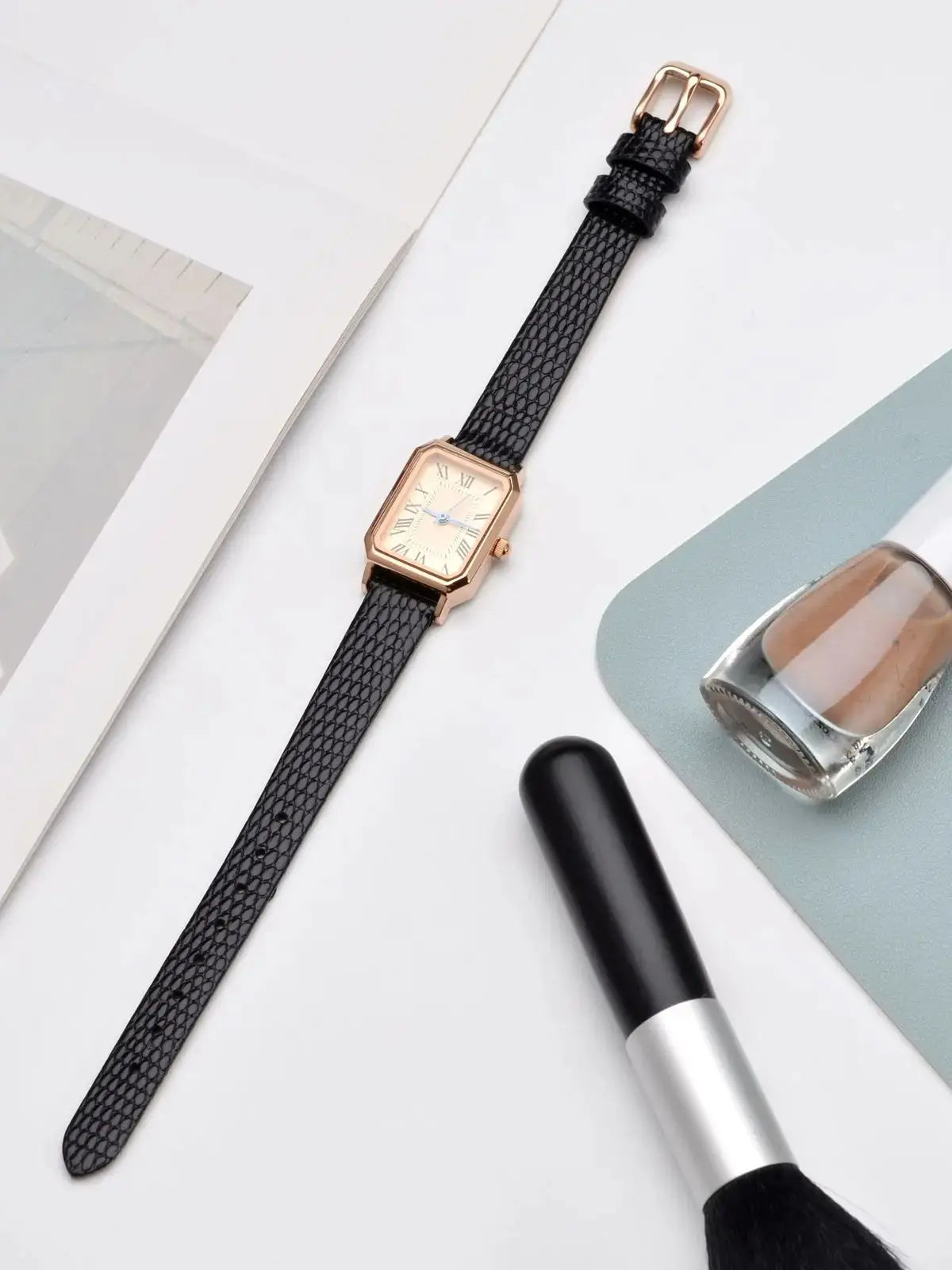 Slim Lizard Grain Leather Watch Strap for Women 10mm–20mm – Thin Cowhide Band with Gold Buckle