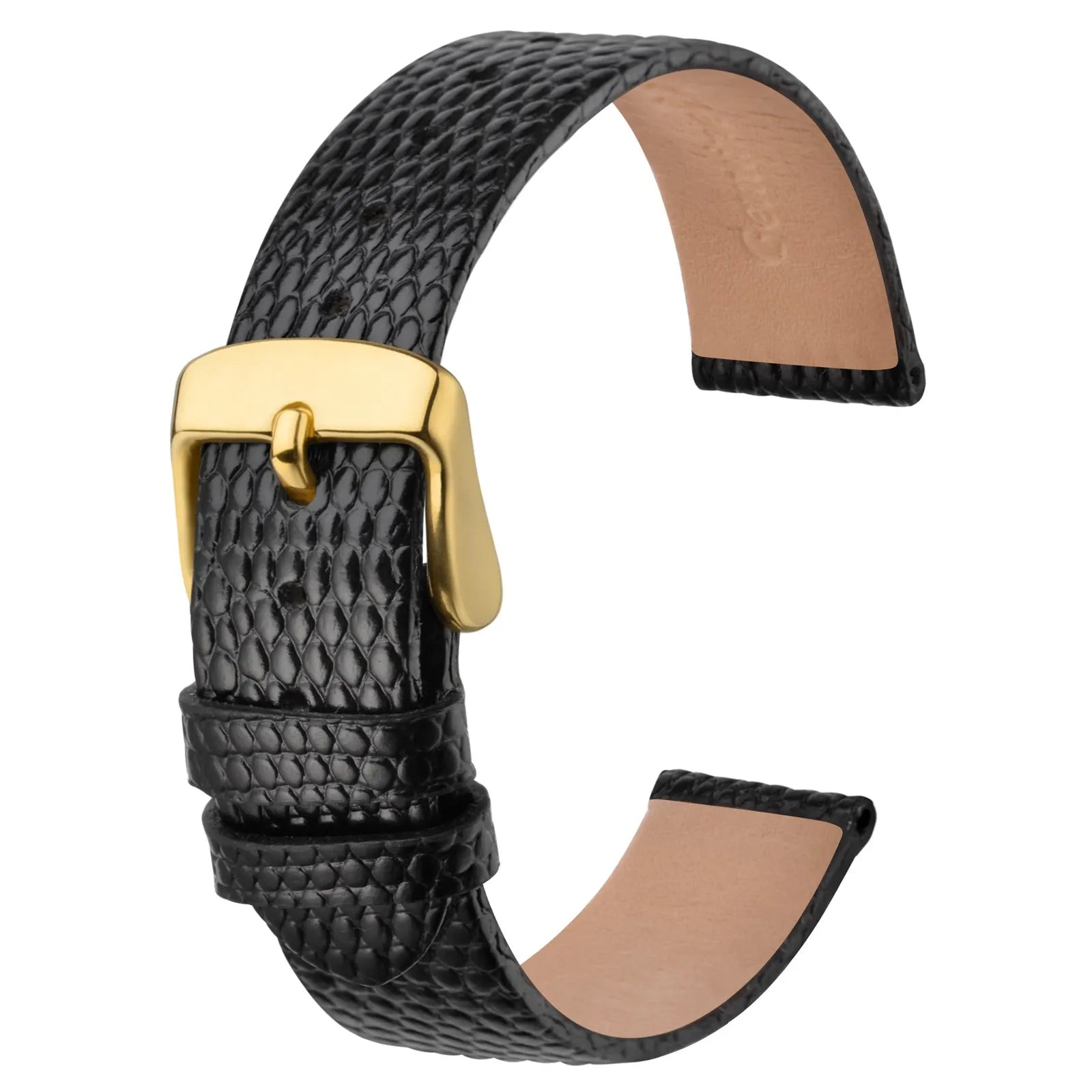Slim Lizard Grain Leather Watch Strap for Women 10mm–20mm – Thin Cowhide Band with Gold Buckle
