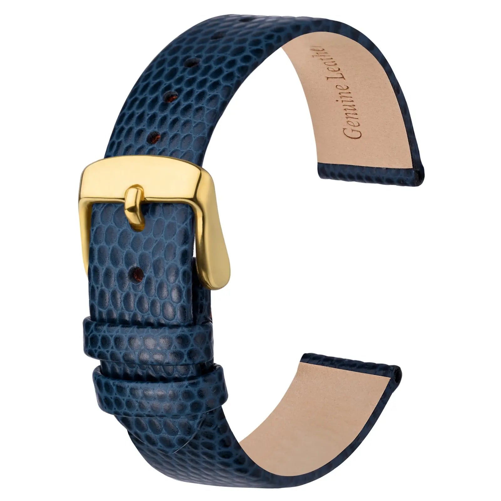 Slim Lizard Grain Leather Watch Strap for Women 10mm–20mm – Thin Cowhide Band with Gold Buckle