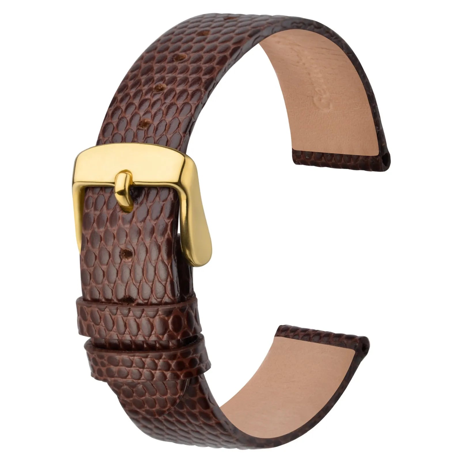 Slim Lizard Grain Leather Watch Strap for Women 10mm–20mm – Thin Cowhide Band with Gold Buckle