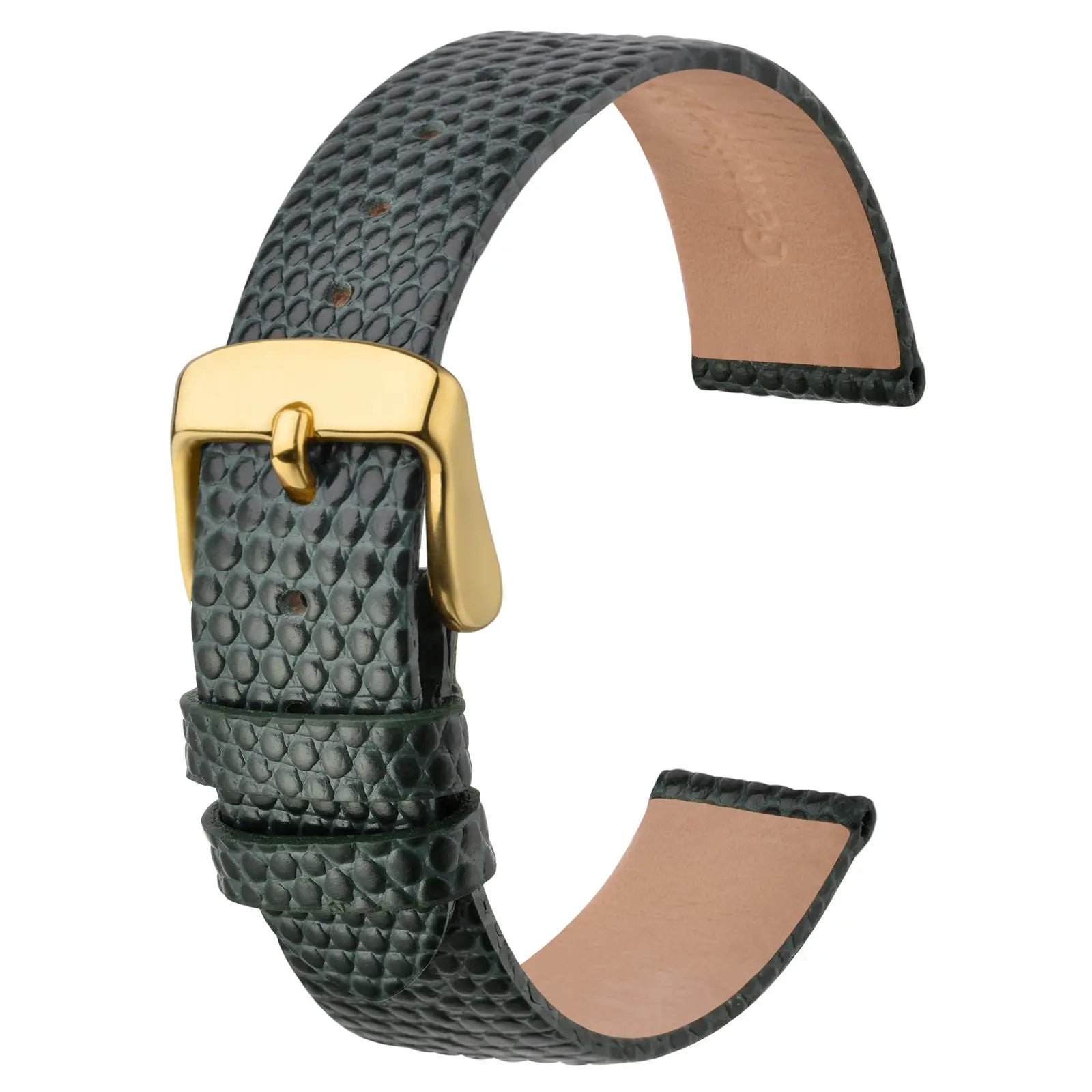 Slim Lizard Grain Leather Watch Strap for Women 10mm–20mm – Thin Cowhide Band with Gold Buckle