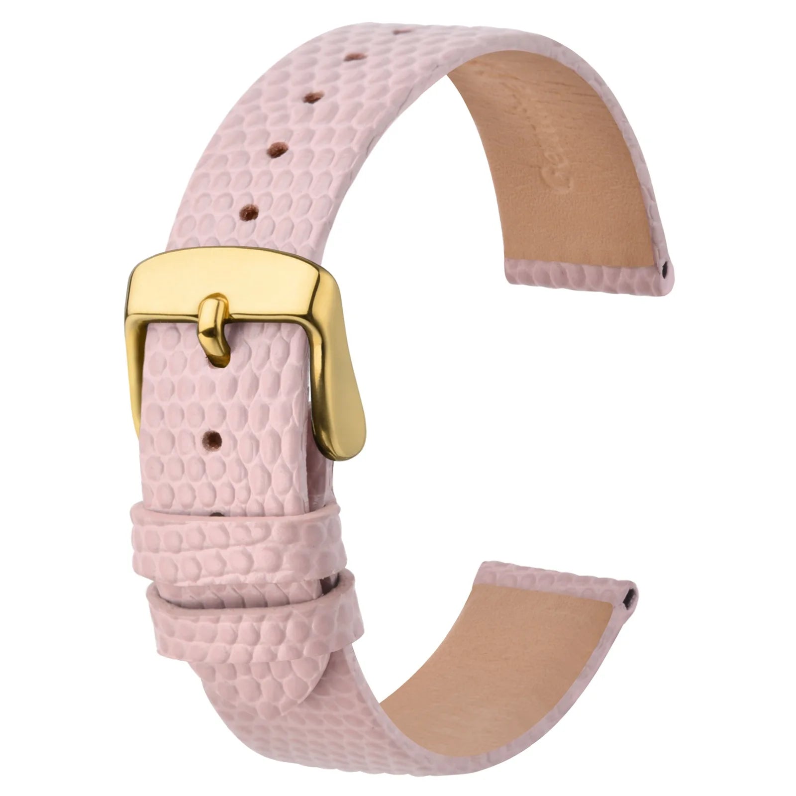 Slim Lizard Grain Leather Watch Strap for Women 10mm–20mm – Thin Cowhide Band with Gold Buckle