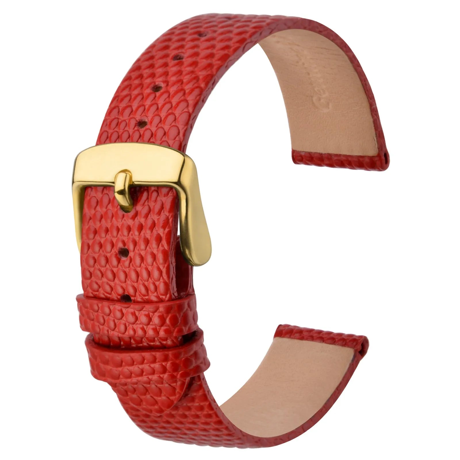Slim Lizard Grain Leather Watch Strap for Women 10mm–20mm – Thin Cowhide Band with Gold Buckle