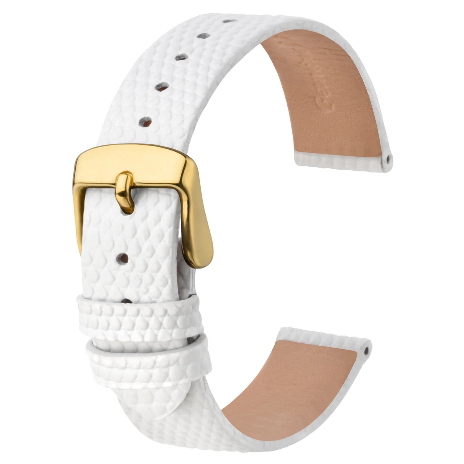 Slim Lizard Grain Leather Watch Strap for Women 10mm–20mm – Thin Cowhide Band with Gold Buckle
