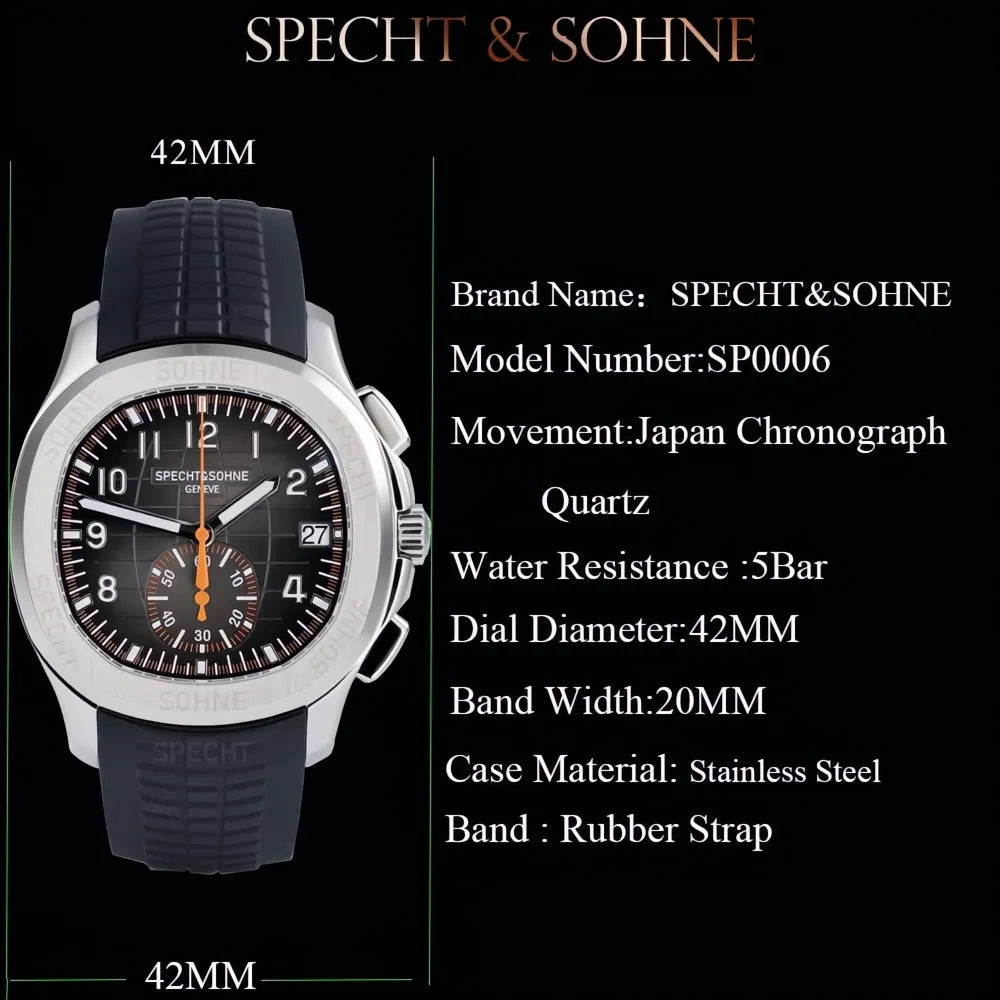 Specht & Söhne Octa Sport Chronograph Watch – Rubber Strap 40mm-Specht & Söhne-Viva Timepiece