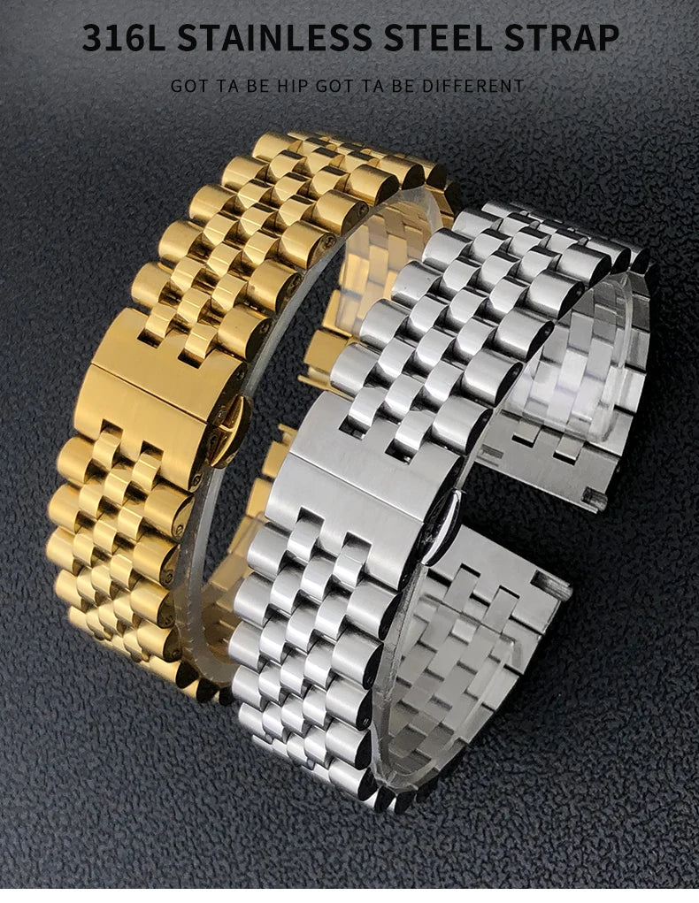 Stainless Steel Jubilee Bracelet 12mm–22mm – Straight / Curved End-ChronoCraft-Viva Timepiece