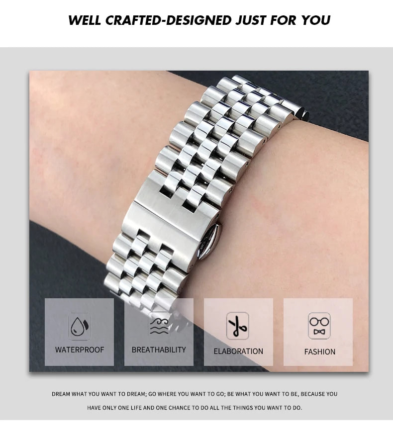 Stainless Steel Jubilee Bracelet 12mm–22mm – Straight / Curved End-ChronoCraft-Viva Timepiece