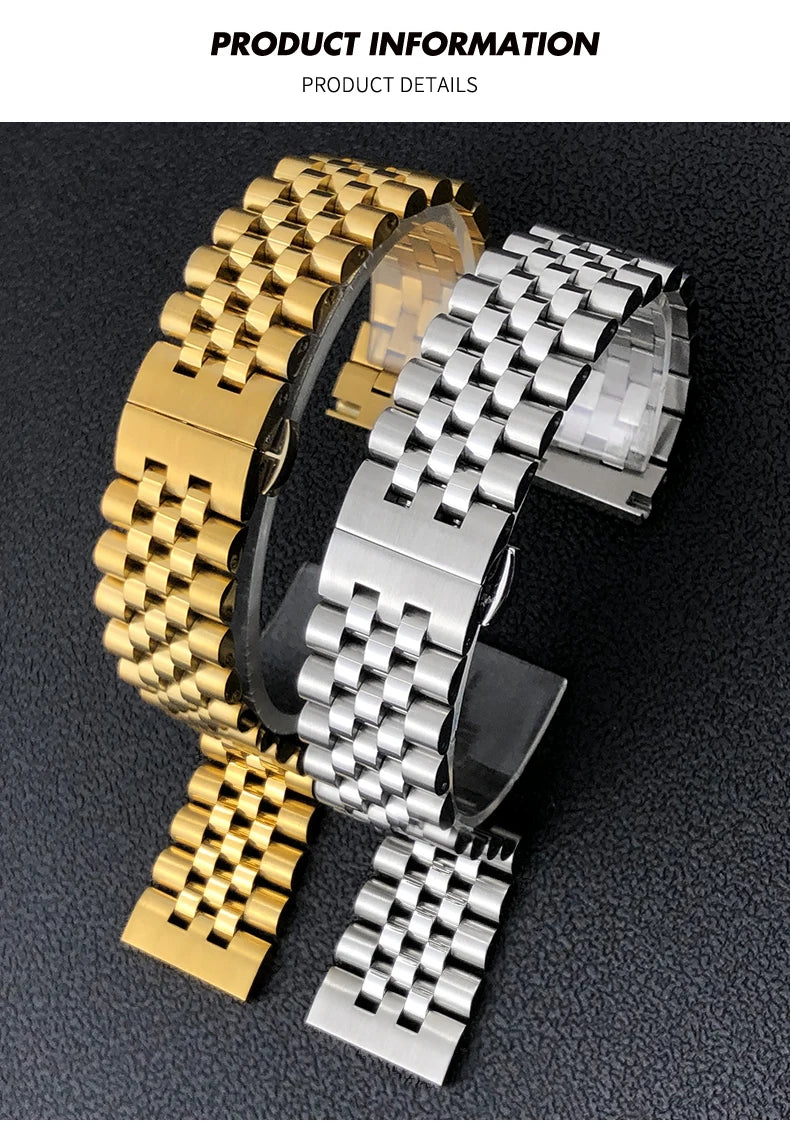 Stainless Steel Jubilee Bracelet 12mm–22mm – Straight / Curved End-ChronoCraft-Viva Timepiece