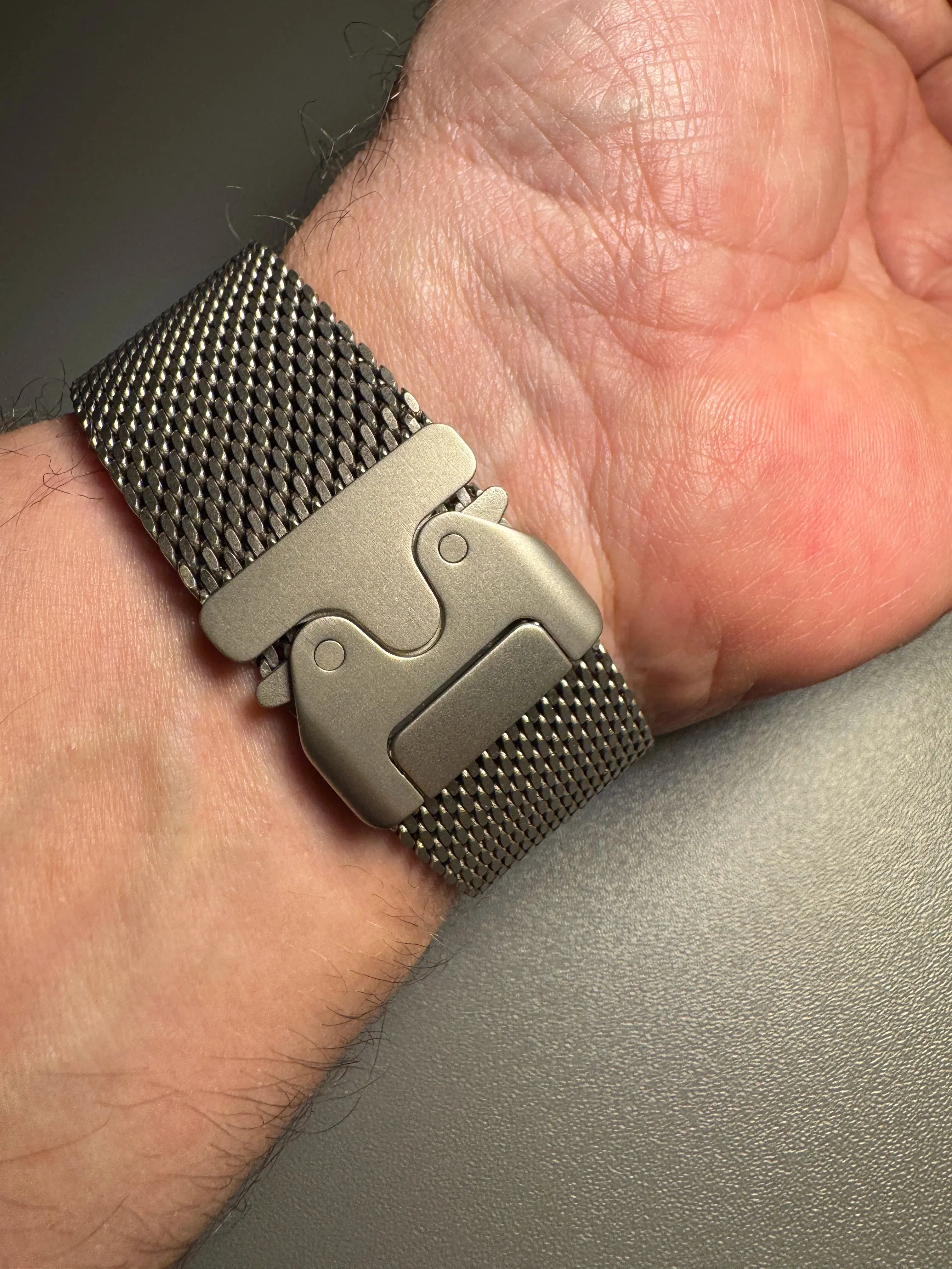 Titanium Milanese Mesh Band Compatible with Apple Watch 49mm – Parachute Buckle-Apple Watch Accessories-ModuLoop-Black-44 45 46 49MM-Viva Timepiece