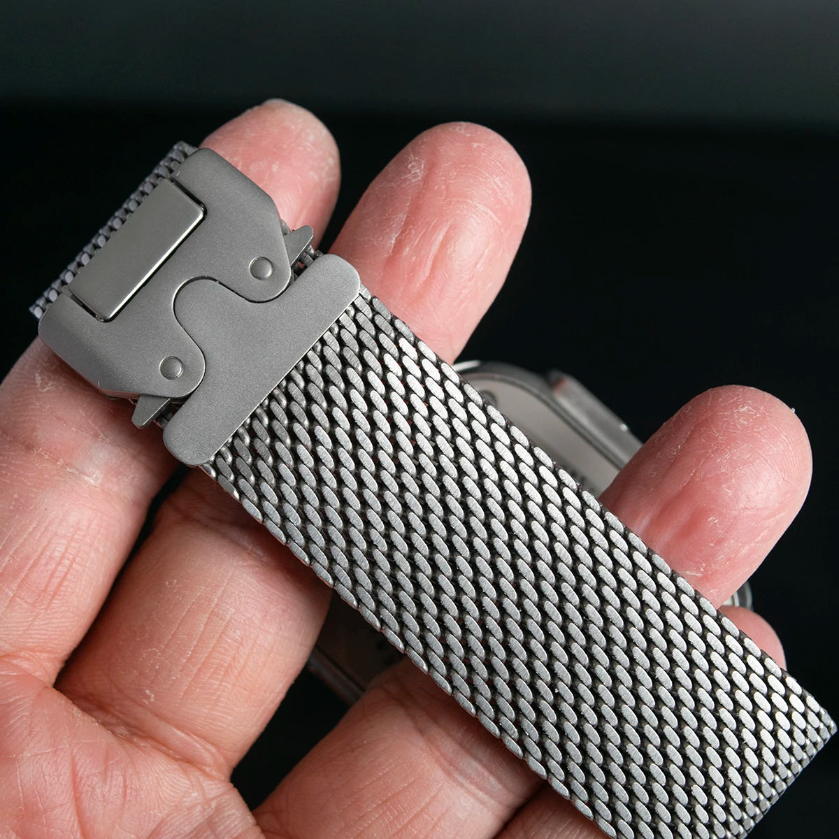Titanium Milanese Mesh Band Compatible with Apple Watch 49mm – Parachute Buckle-Apple Watch Accessories-ModuLoop-Black-44 45 46 49MM-Viva Timepiece