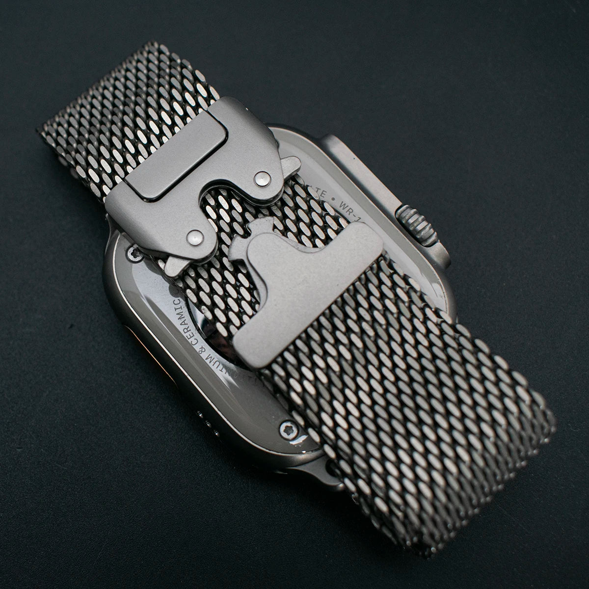 Titanium Milanese Mesh Band Compatible with Apple Watch 49mm – Parachute Buckle-Apple Watch Accessories-ModuLoop-Black-44 45 46 49MM-Viva Timepiece
