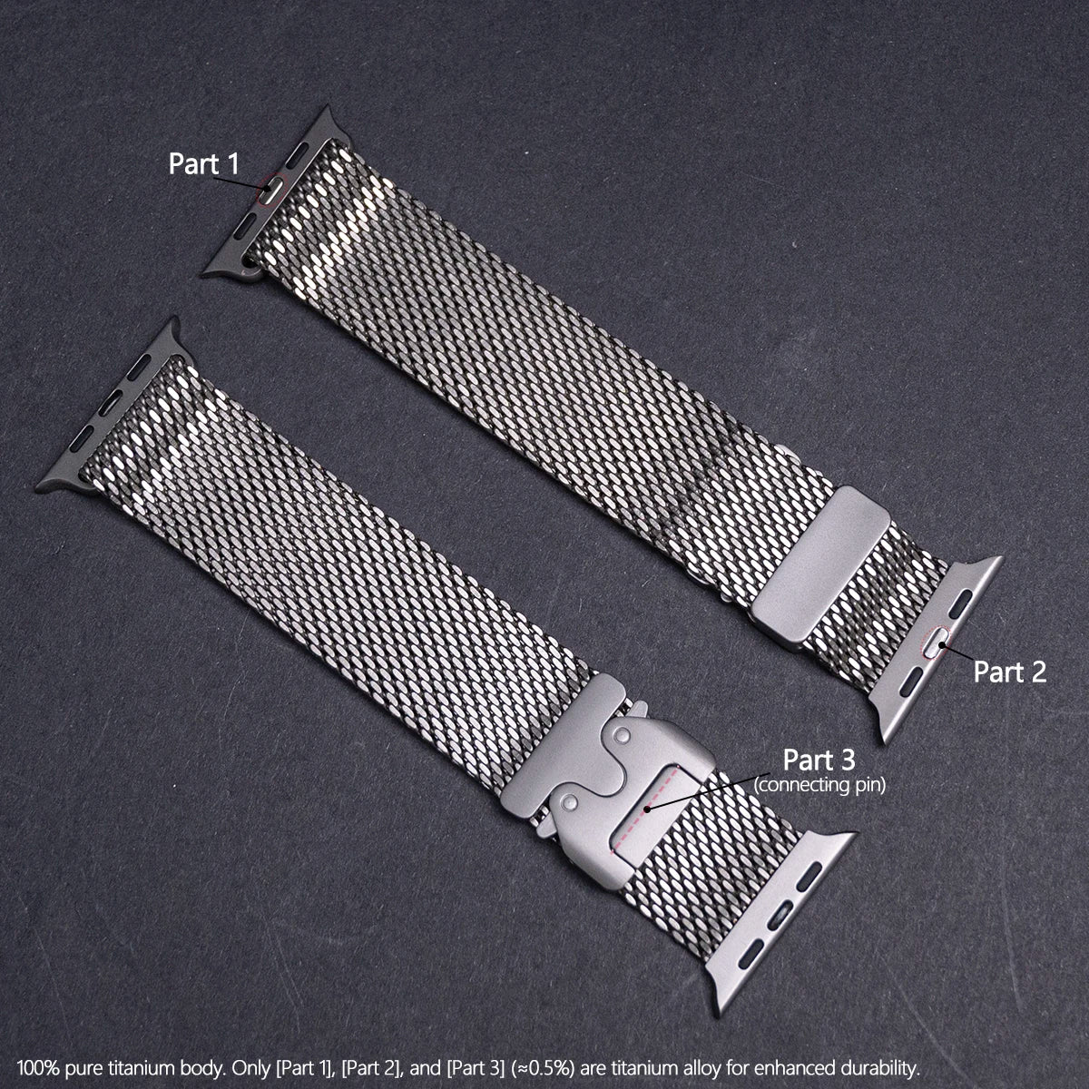 Titanium Milanese Mesh Band Compatible with Apple Watch 49mm – Parachute Buckle-Apple Watch Accessories-ModuLoop-Black-44 45 46 49MM-Viva Timepiece