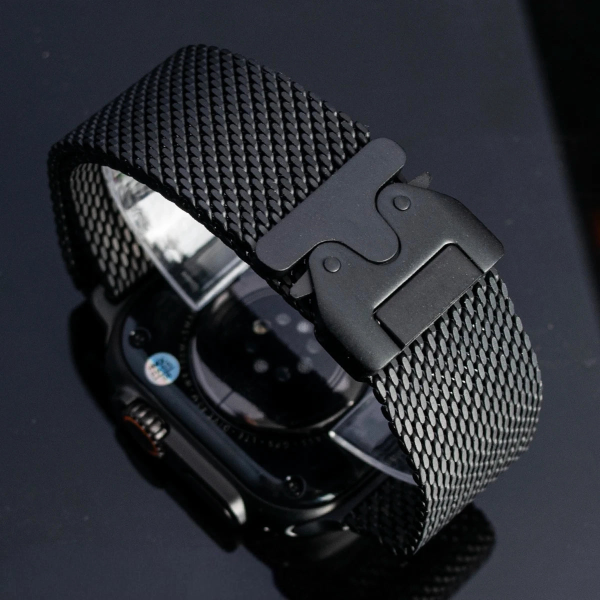 Titanium Milanese Mesh Band Compatible with Apple Watch 49mm – Parachute Buckle-Apple Watch Accessories-ModuLoop-Black-44 45 46 49MM-Viva Timepiece